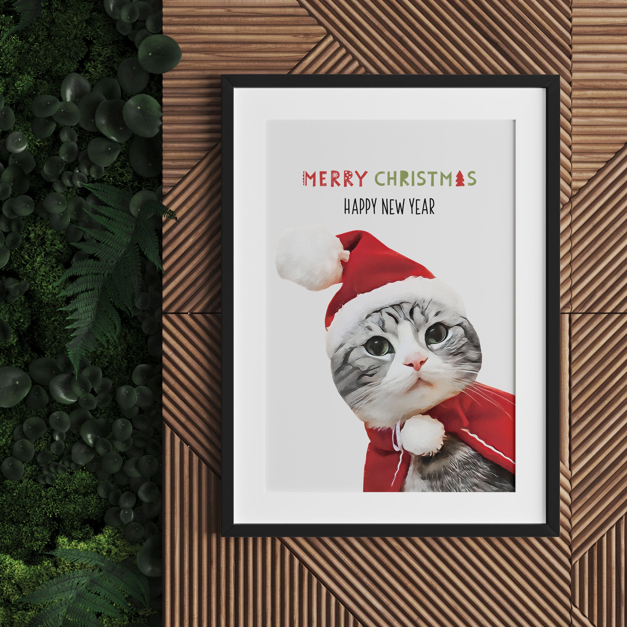 Weihnachts Collection  - Schriftzug Katze I, Gerahmtes Bild