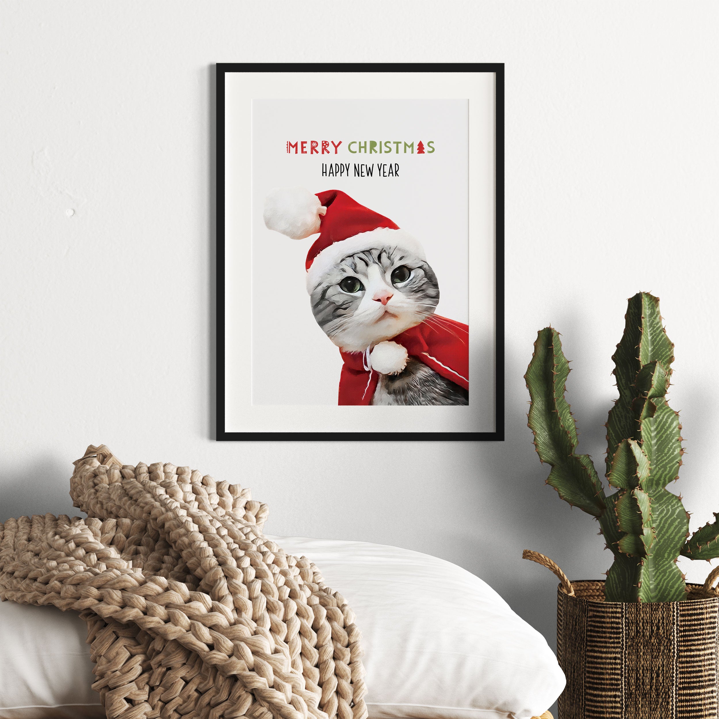 Weihnachts Collection  - Schriftzug Katze I, Gerahmtes Bild