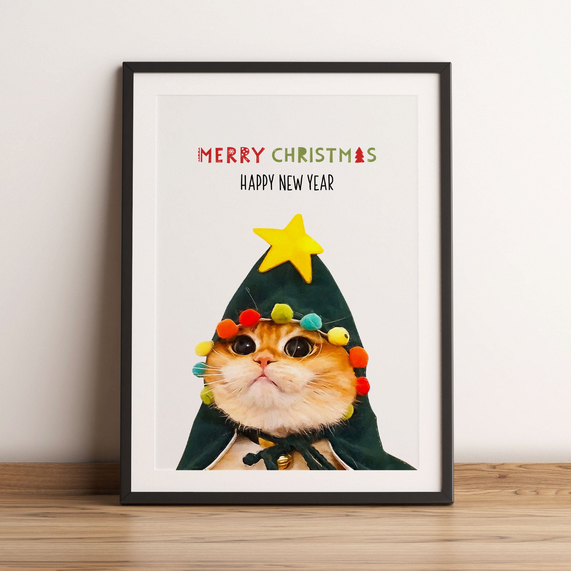 Weihnachts Collection  - Schriftzug Katze II, Gerahmtes Bild