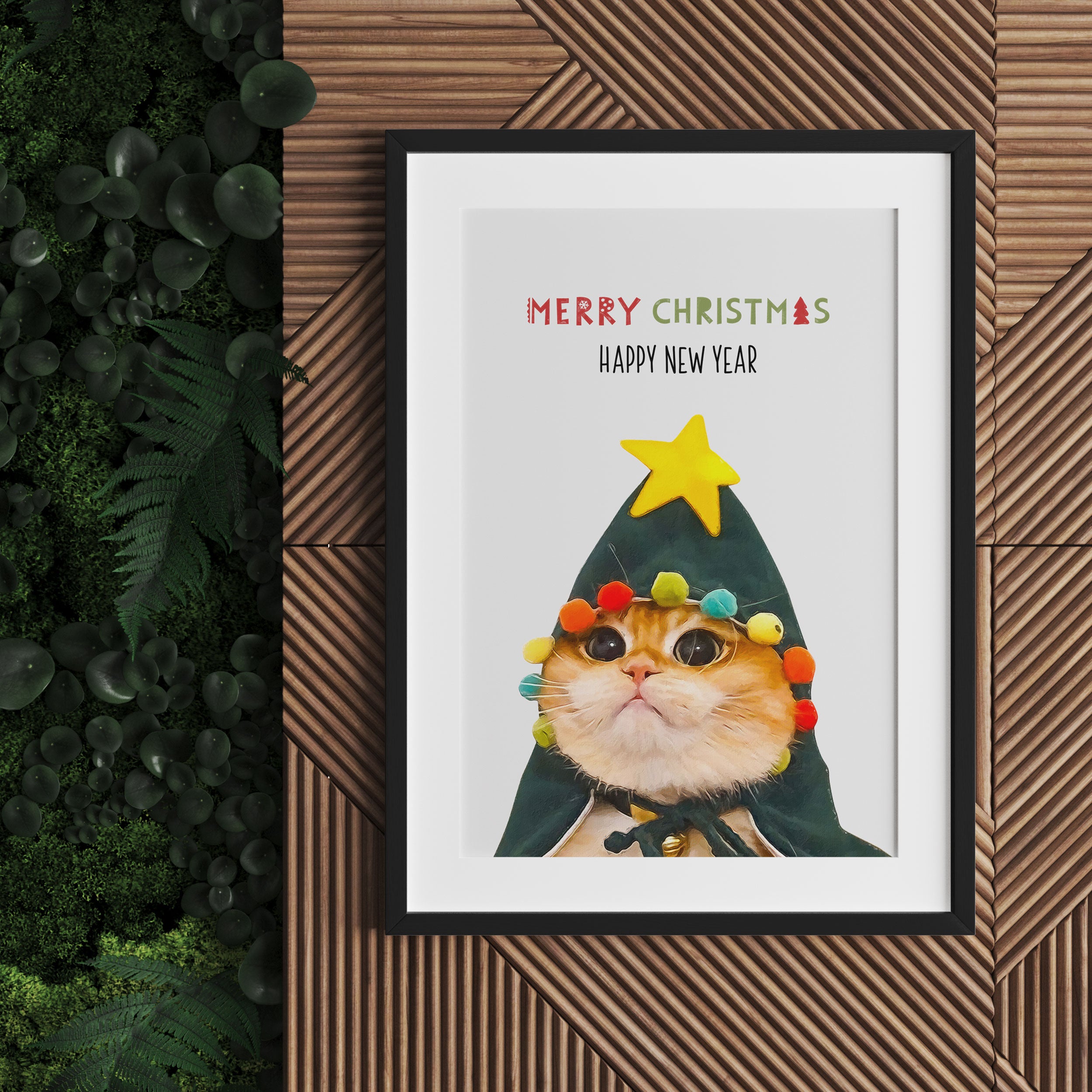 Weihnachts Collection  - Schriftzug Katze II, Gerahmtes Bild