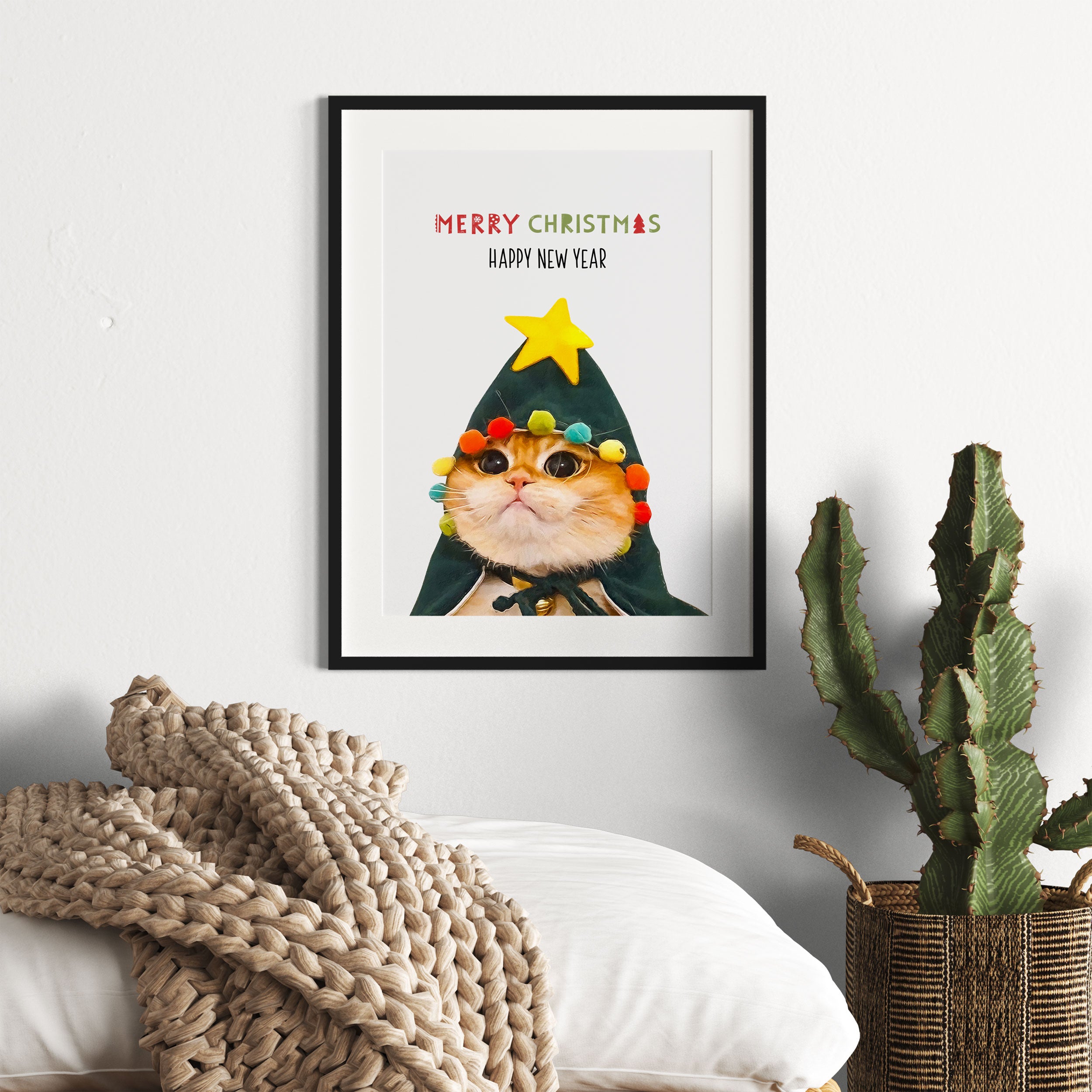 Weihnachts Collection  - Schriftzug Katze II, Gerahmtes Bild