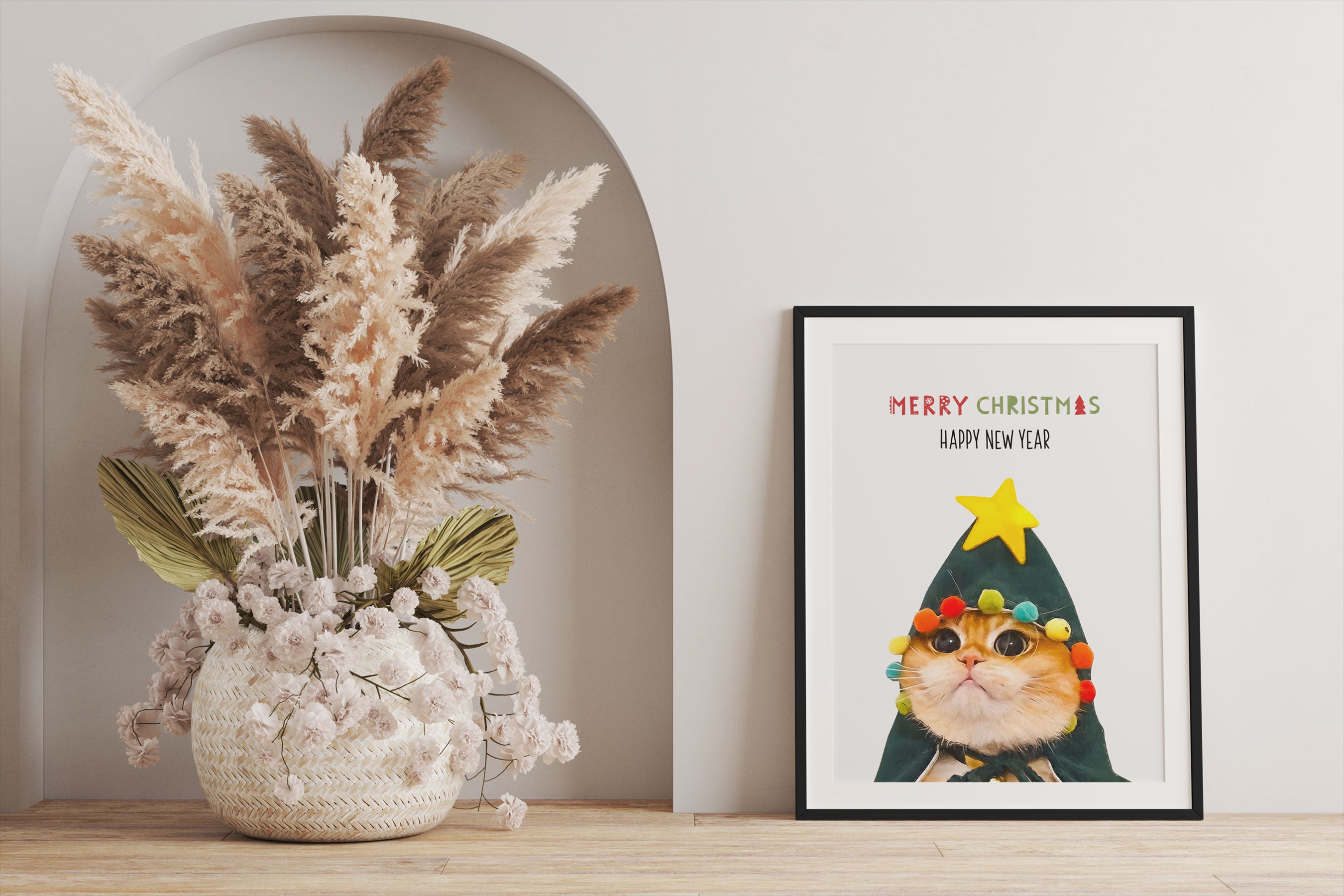 Weihnachts Collection  - Schriftzug Katze II, Gerahmtes Bild