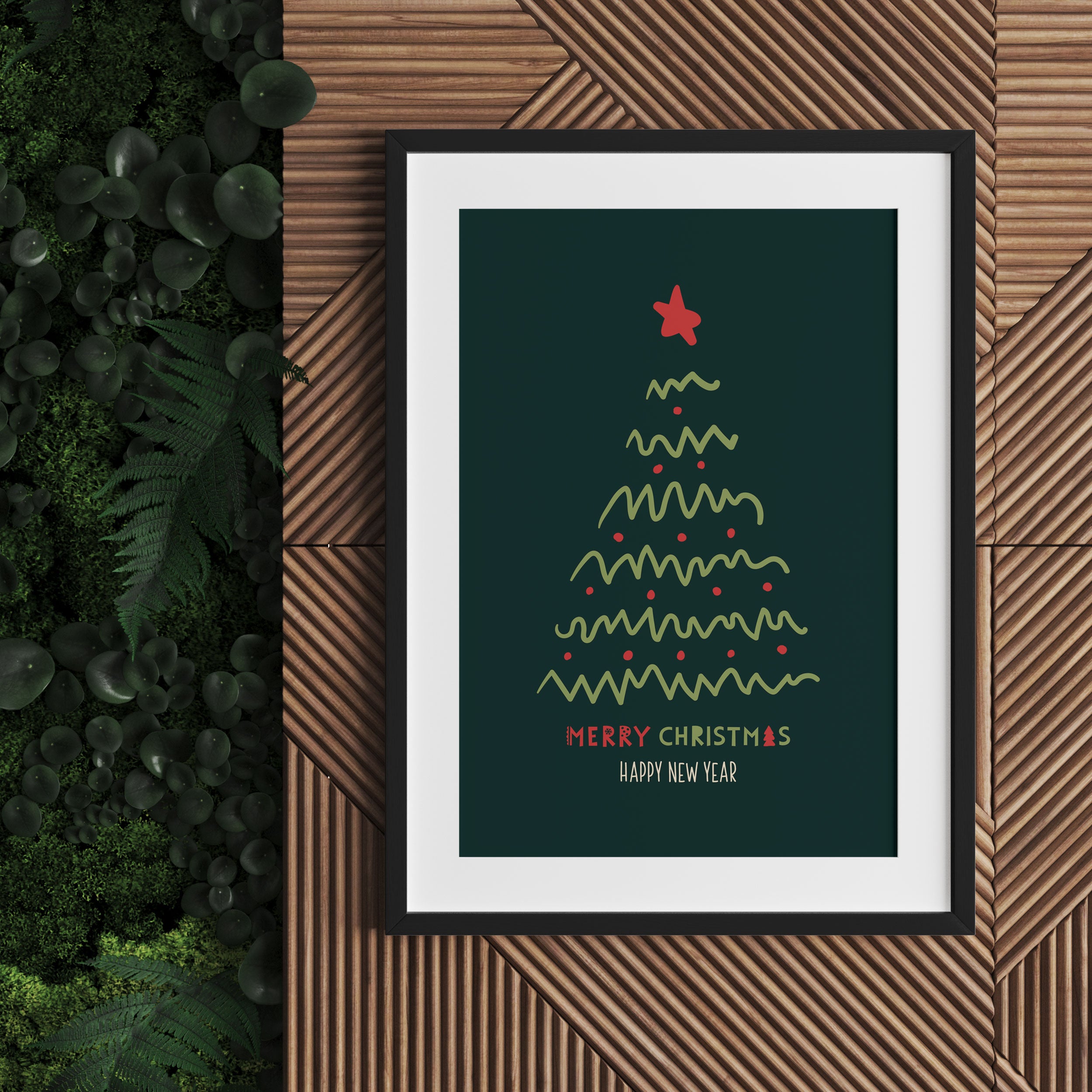 Weihnachts Collection  - Weihnachtsbaum Schriftzug II, Gerahmtes Bild