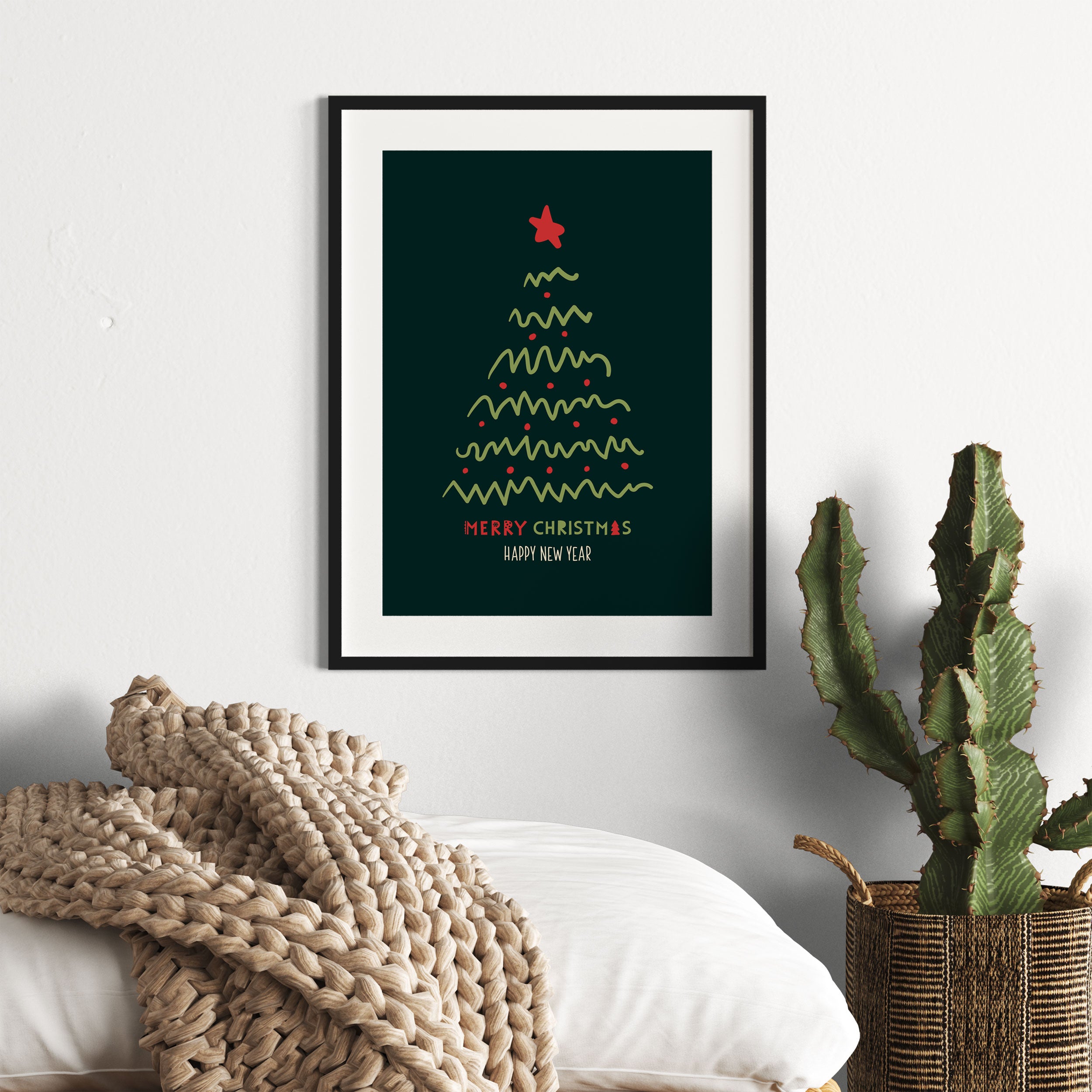 Weihnachts Collection  - Weihnachtsbaum Schriftzug II, Gerahmtes Bild