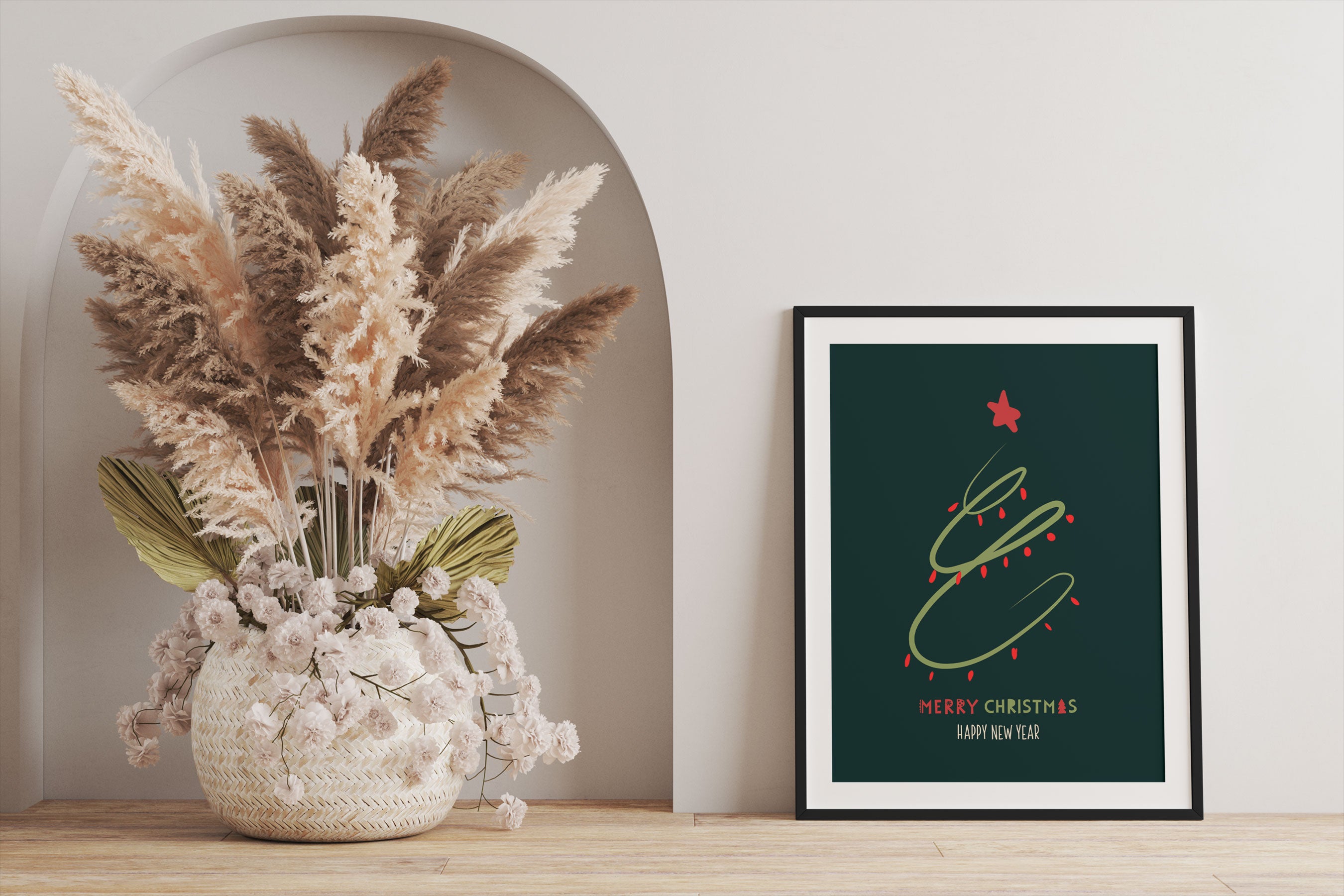 Weihnachts Collection  - Weihnachtsbaum Schriftzug III, Gerahmtes Bild