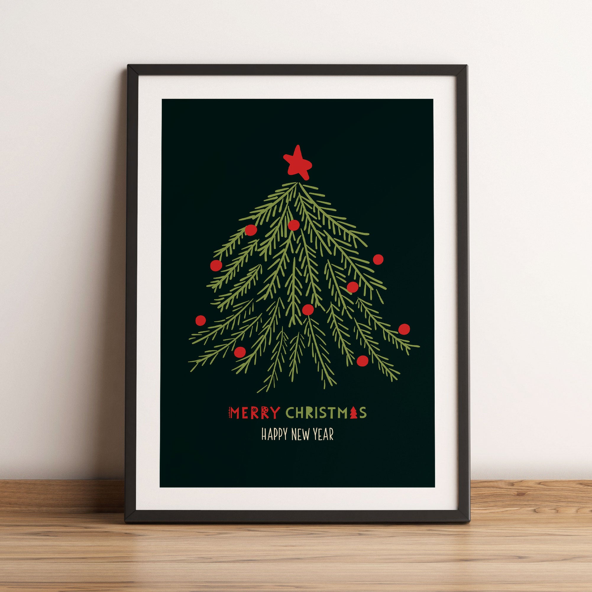 Weihnachts Collection  - Weihnachtsbaum Schriftzug V, Gerahmtes Bild