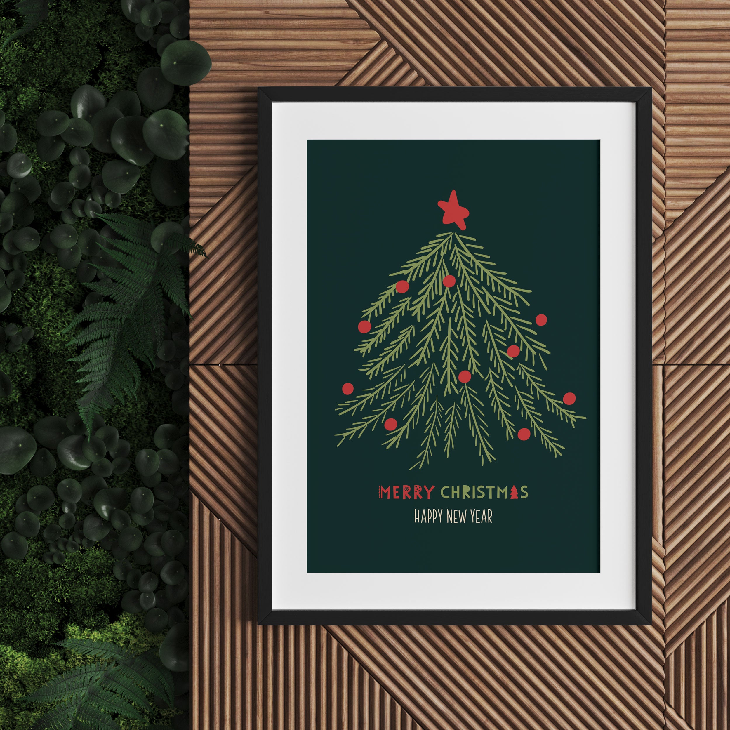 Weihnachts Collection  - Weihnachtsbaum Schriftzug V, Gerahmtes Bild