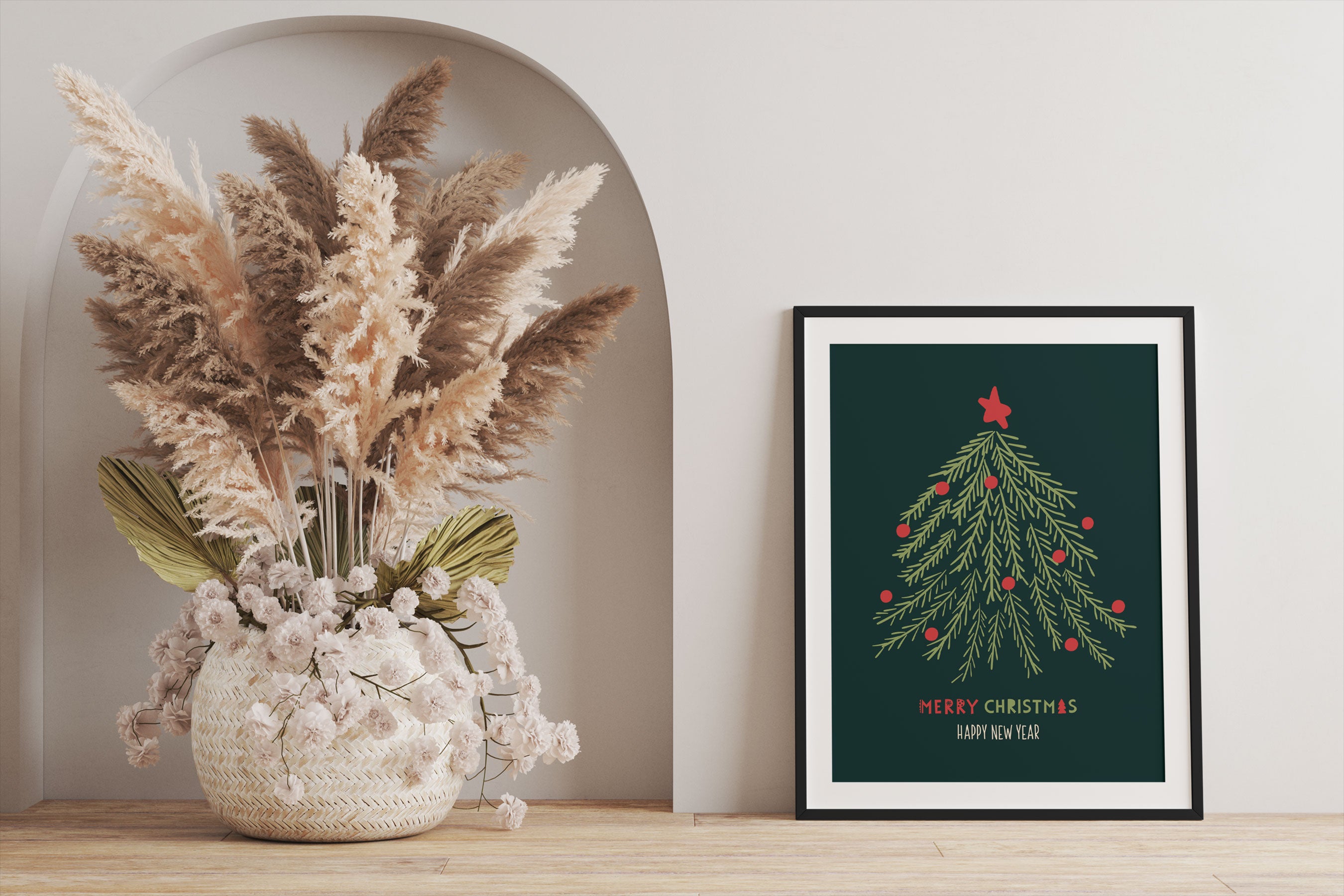 Weihnachts Collection  - Weihnachtsbaum Schriftzug V, Gerahmtes Bild