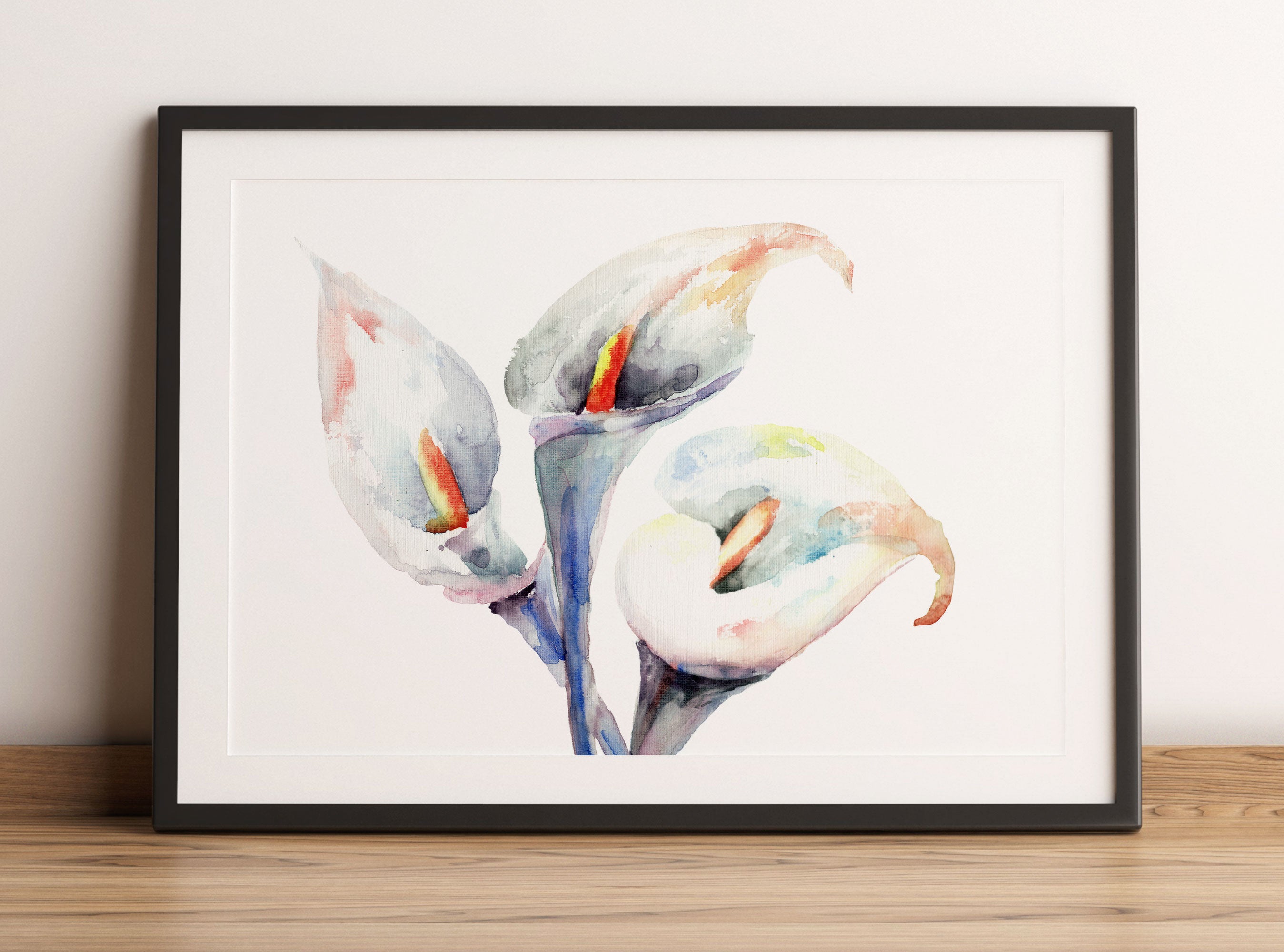 Aquarell Blüten Callas Kunst, Gerahmtes Bild