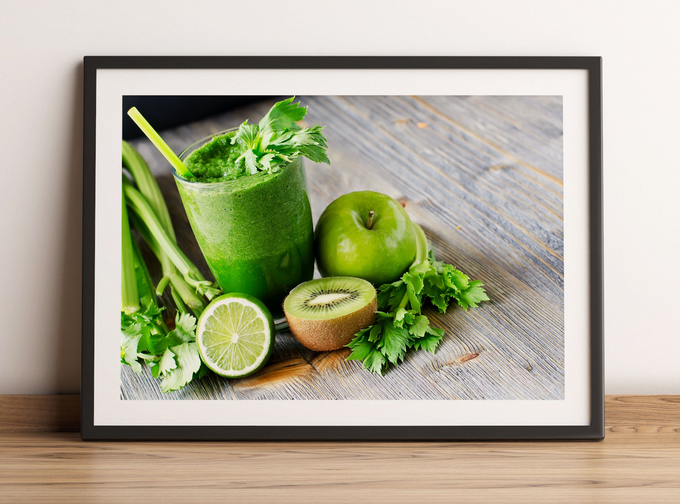 BIO Smoothie Apfel Limette Kiwi, Gerahmtes Bild