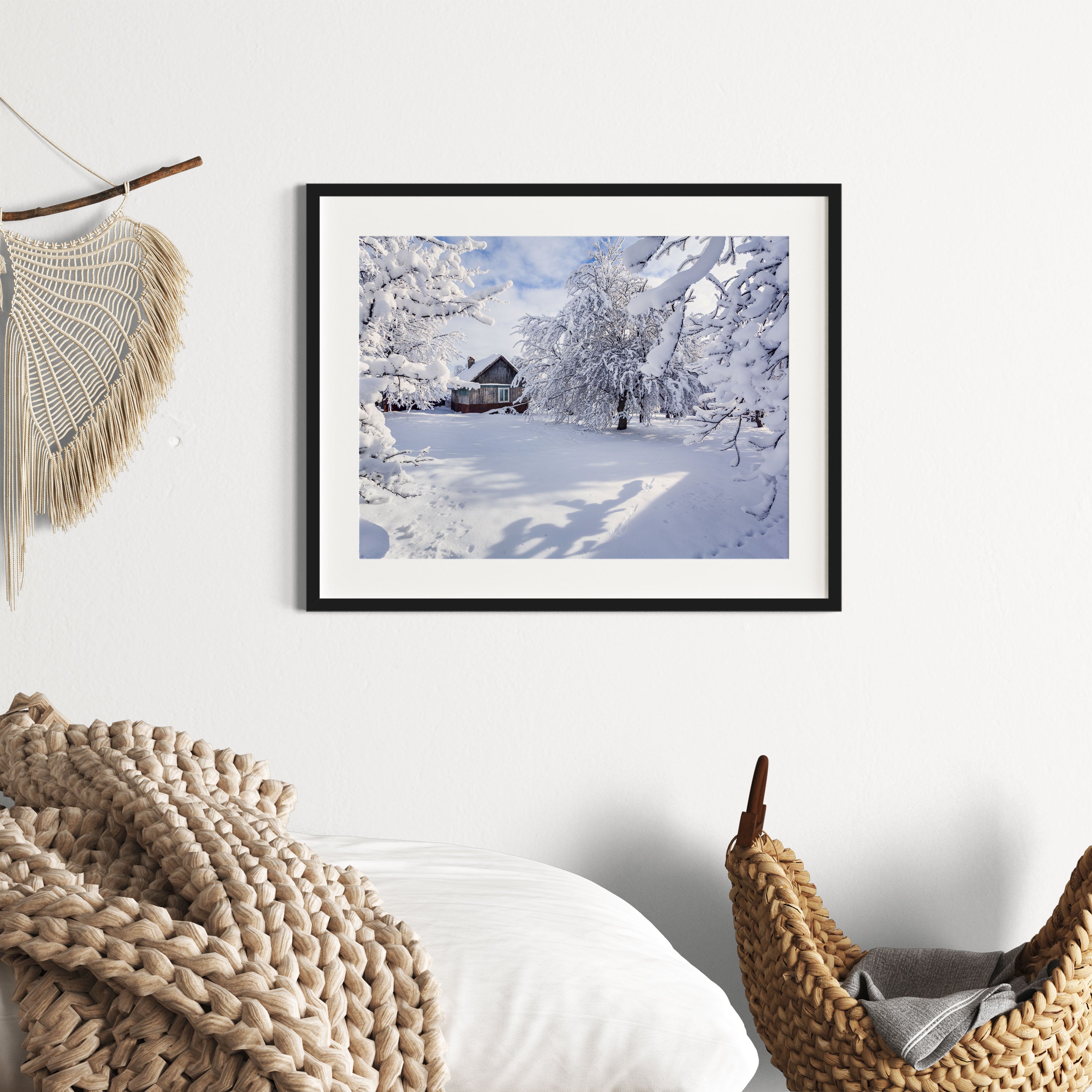 Winterlandschaft mit Hütte, Gerahmtes Bild