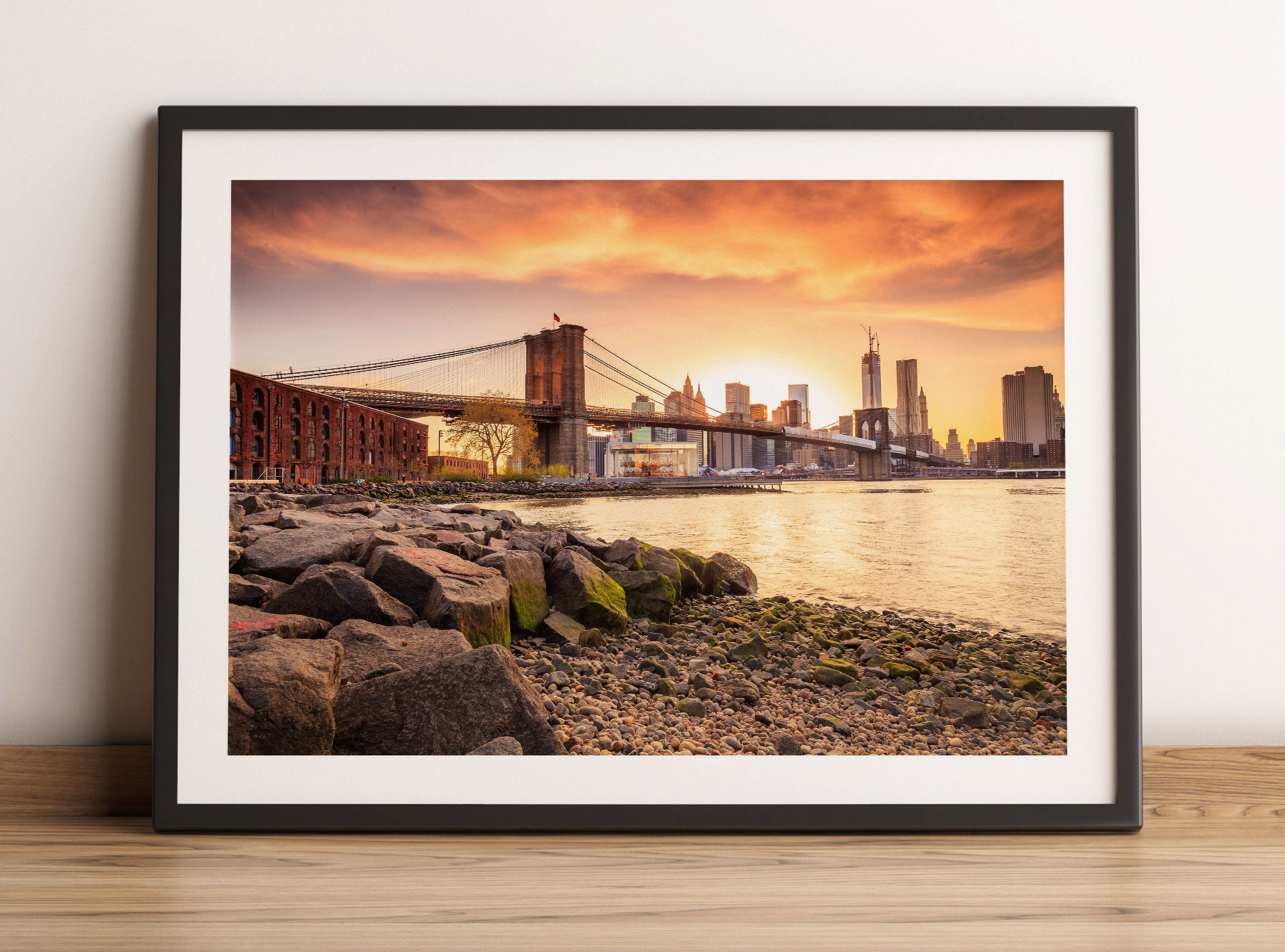 Brooklyn Bridge Sonnenuntergang, Gerahmtes Bild