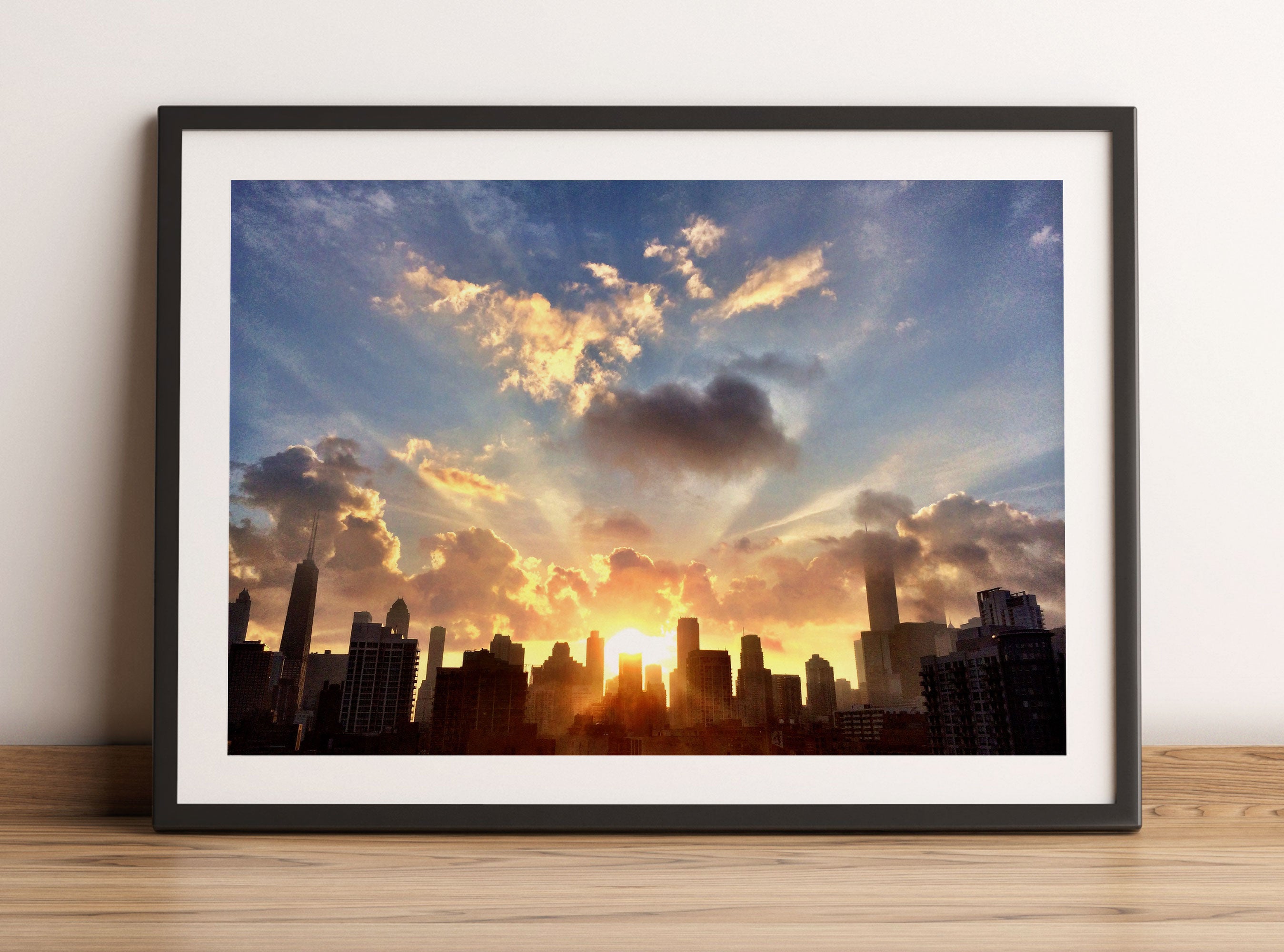 Chicago Skyline im Sonnenaufgang, Gerahmtes Bild