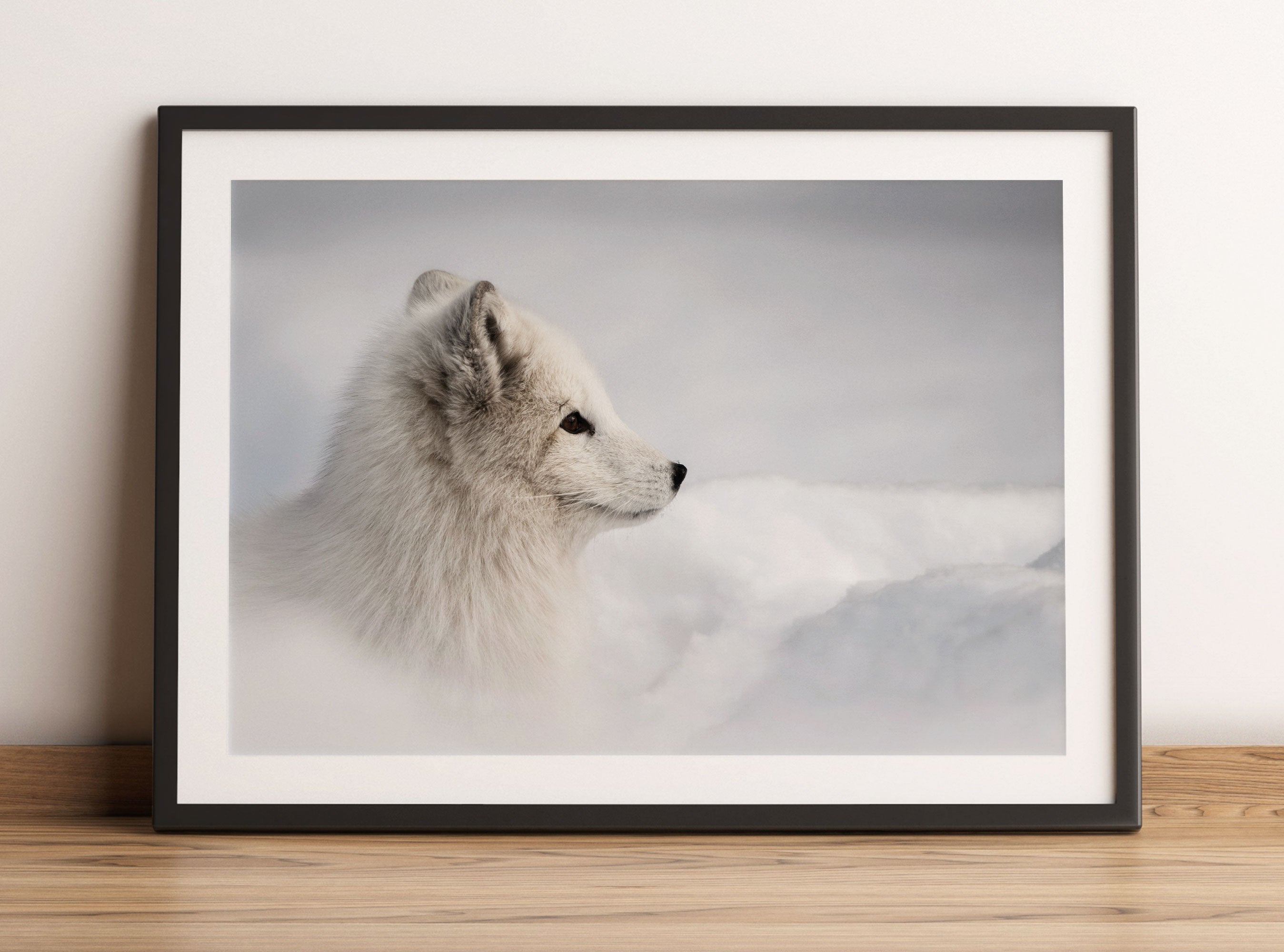 Anmutiger Polarfuchs im Schnee, Gerahmtes Bild